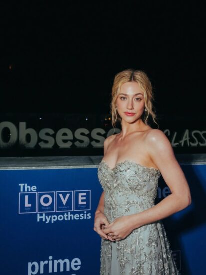 Lili Reinhart elegant in a shimmering strapless gown on The Love Hypothesis press tour