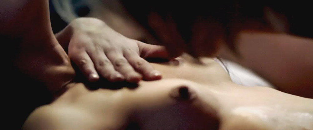 Knock Knock bed, a hand on her breast