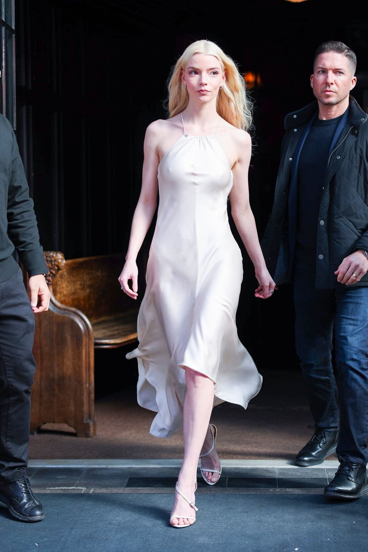Anya Taylor-Joy in a cream satin slip dress leaving the Bowery Hotel in New York, March 2026, photo 3
