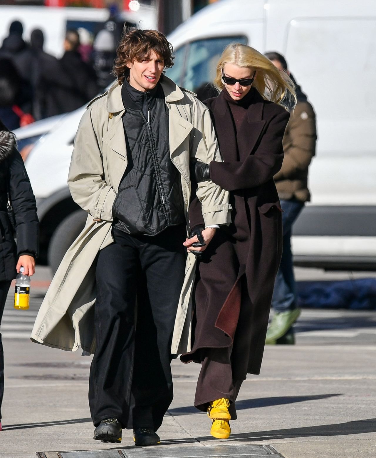 Anya Taylor-Joy and Malcolm McRae sharing a playful moment in New York, February 2025