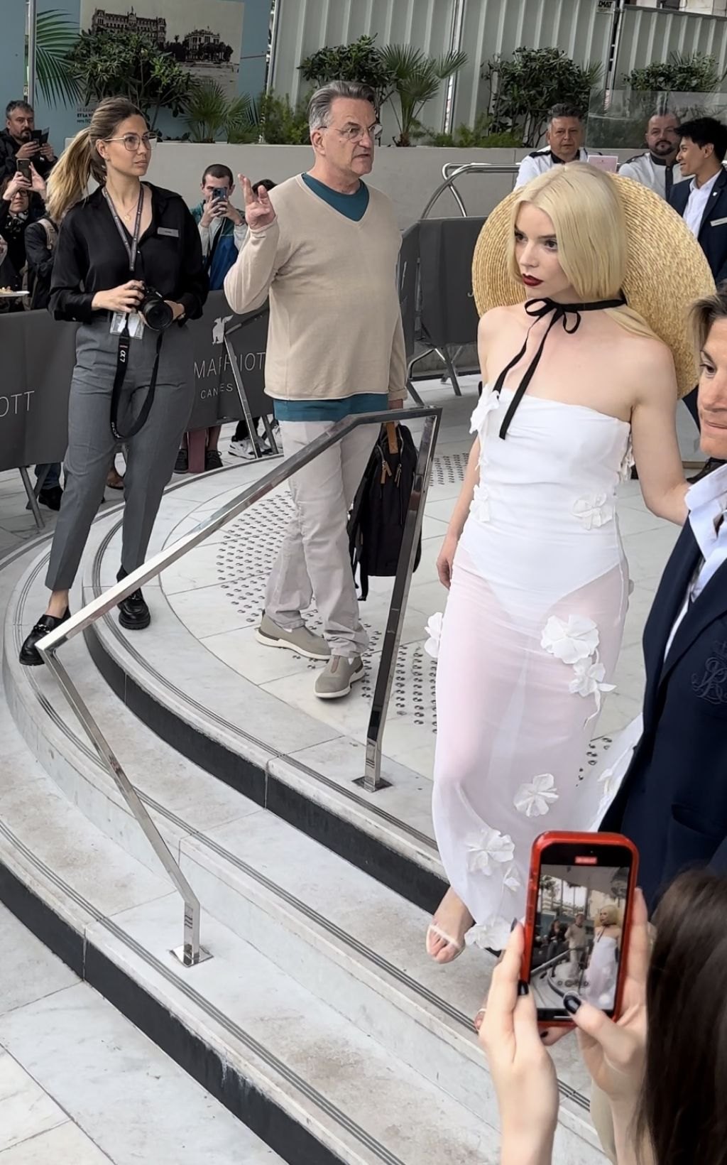 Anya Taylor-Joy in a semi-sheer white strapless dress in Cannes, May 2024, photo 3