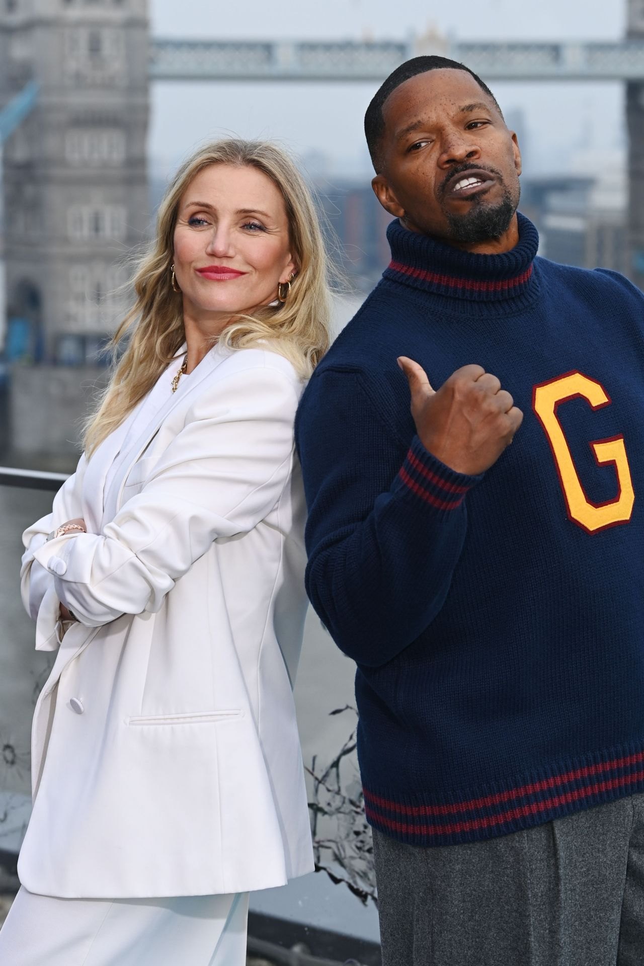 Cameron Diaz in a white suit at the Back in Action London photocall, 2025, photo 4