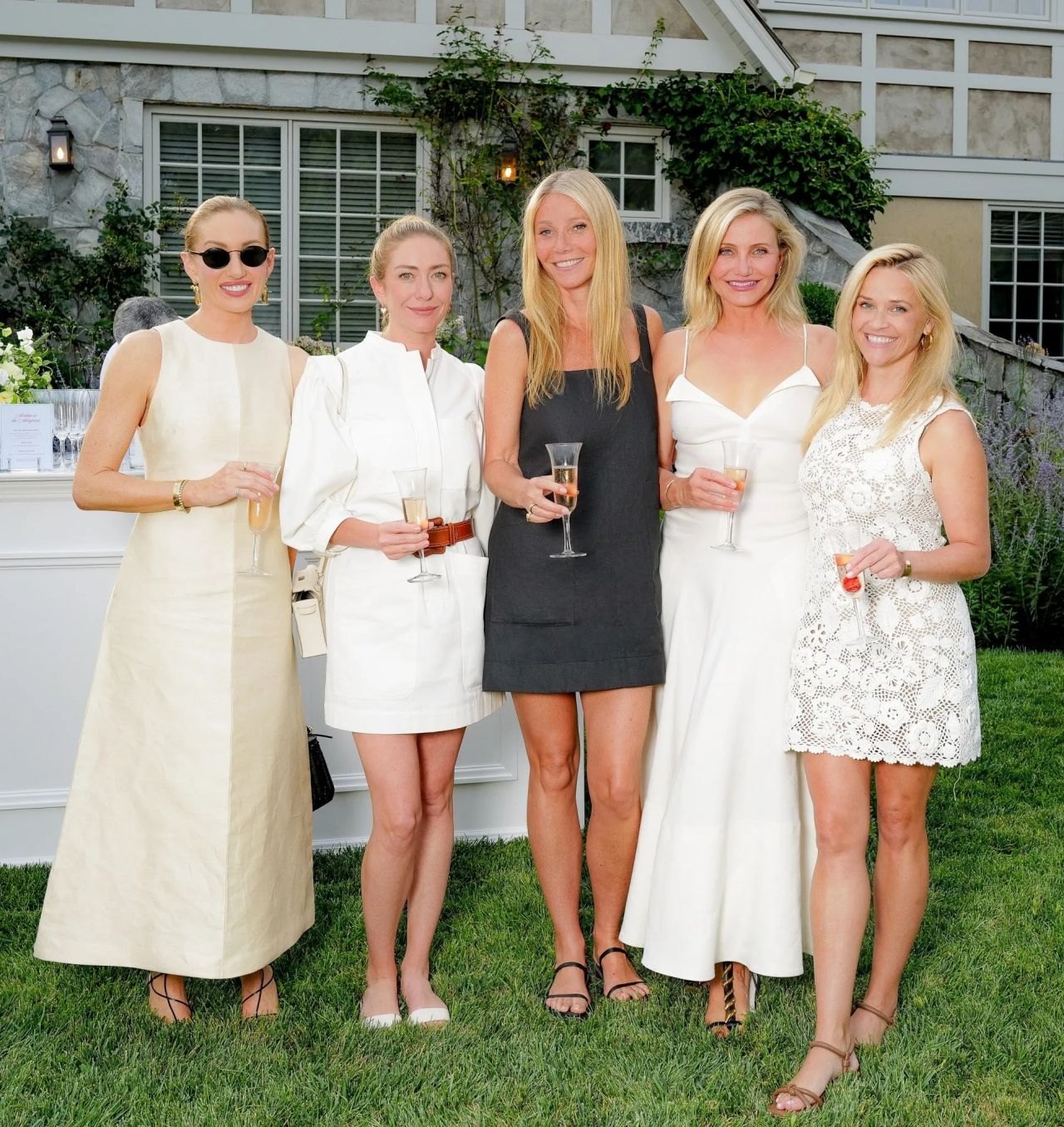 Cameron Diaz with Reese Witherspoon and Gwyneth Paltrow at an Avaline wine dinner, 2024