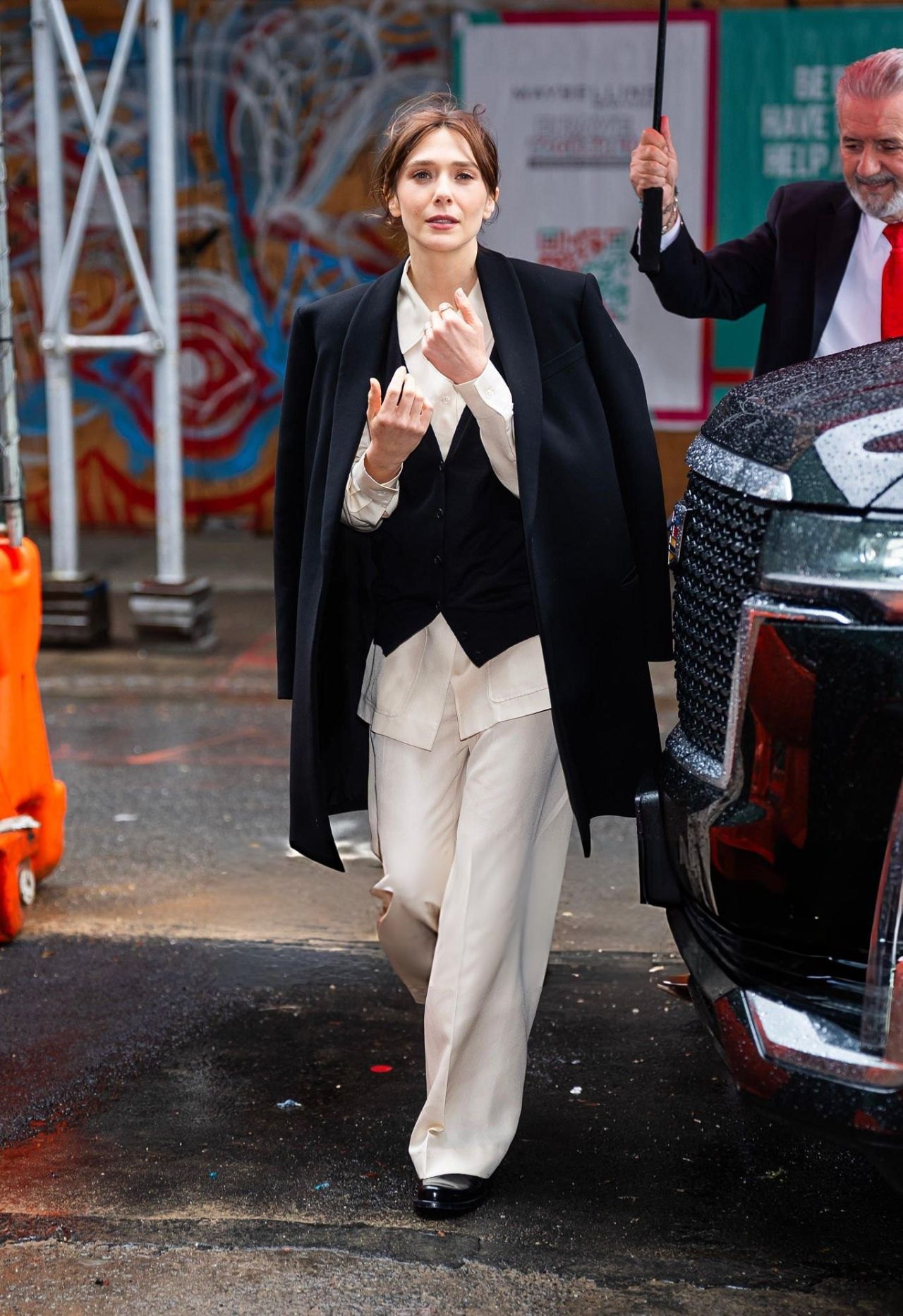 Elizabeth Olsen in street style in New York City, November 2025