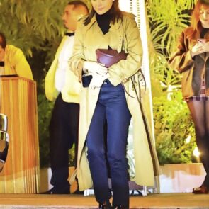Gal Gadot in Beige Trench Coat Leaving Bird Streets Club December 2025