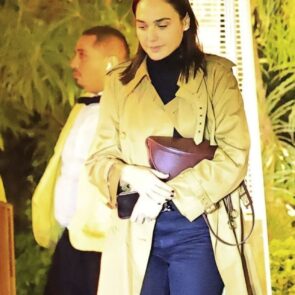 Gal Gadot in Beige Trench Coat Leaving Bird Streets Club December 2025