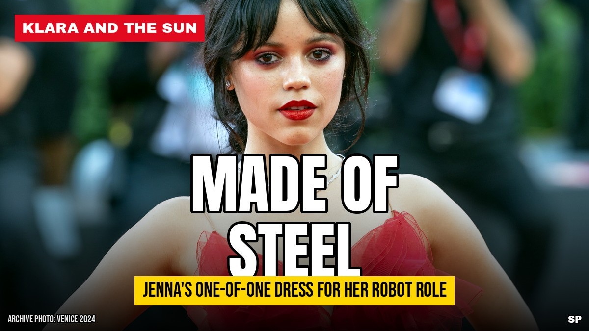 Jenna Ortega one-of-one steel-rod Elias Matso dress at the Klara and the Sun New York screening, news graphic