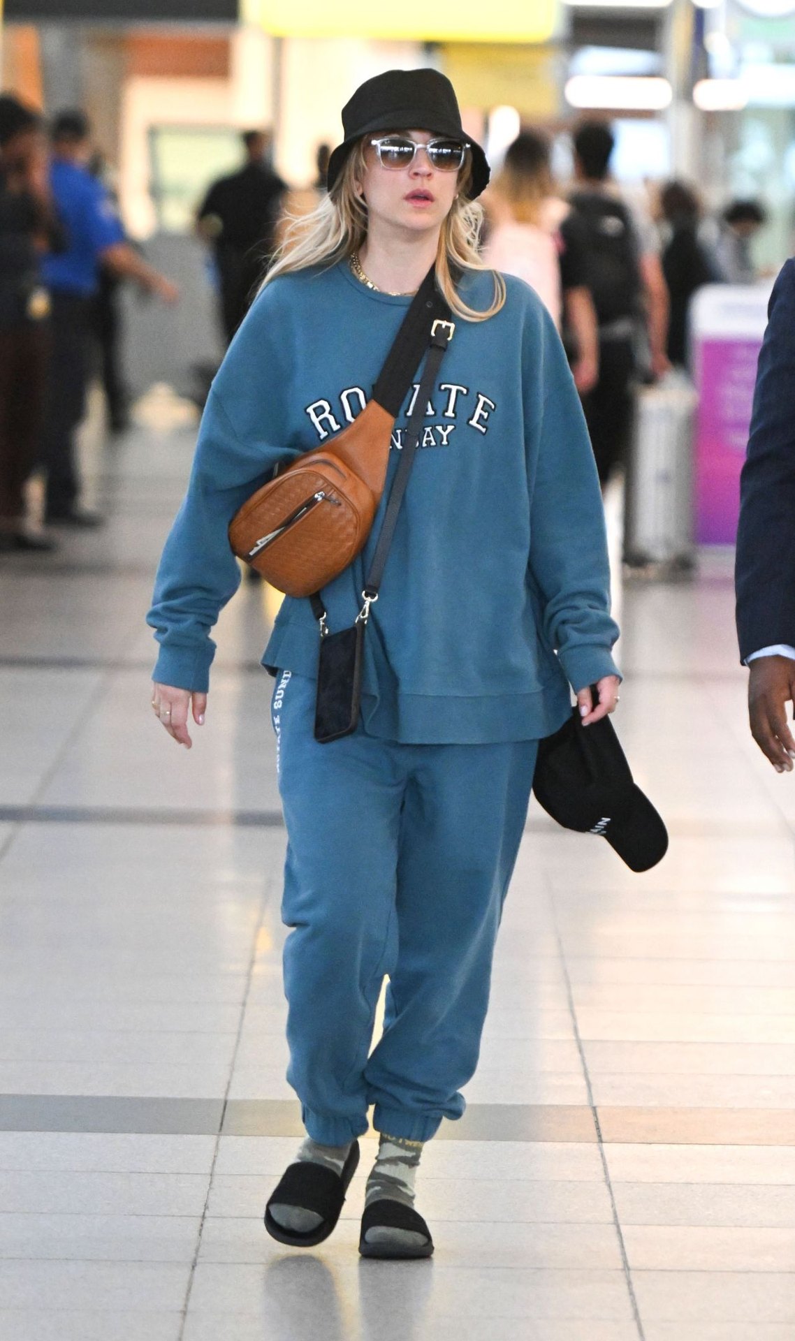 Kaley Cuoco in Comfy Outfit - JFK Airport in New York 06/03/2022