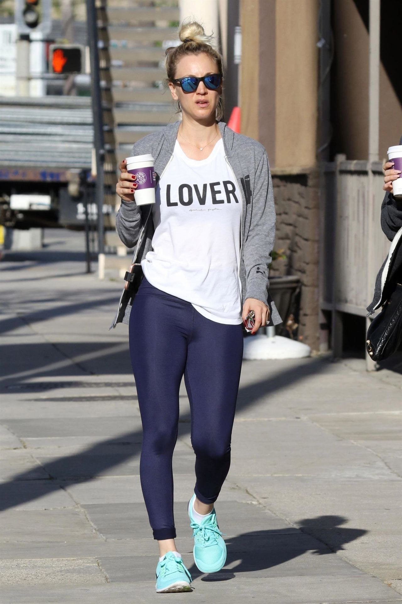 Kaley Cuoco in a White "Lover" T-Shirt - Studio City 04/11/2018