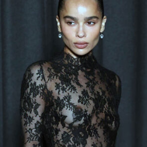 Zoe Kravitz nude tits seen through black lacey dress